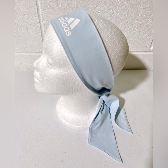 Adidas Alphaskin Tie Headband. Unisex OSFM. NWOT Light Blue White Logo B2 - Picture 5 of 7